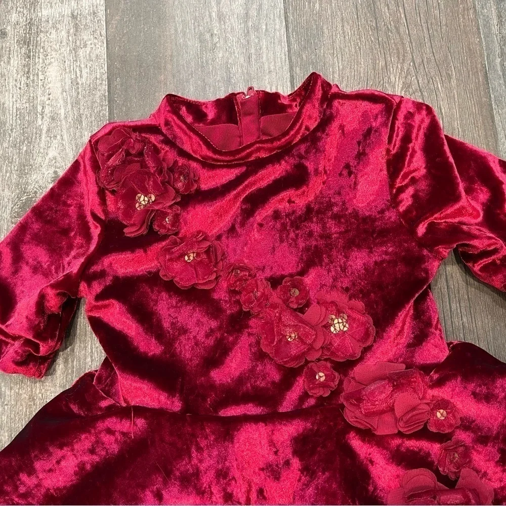 Disney Store Belle Red Velvet Holiday Special Dress Costume Beauty & Beast Sz 3